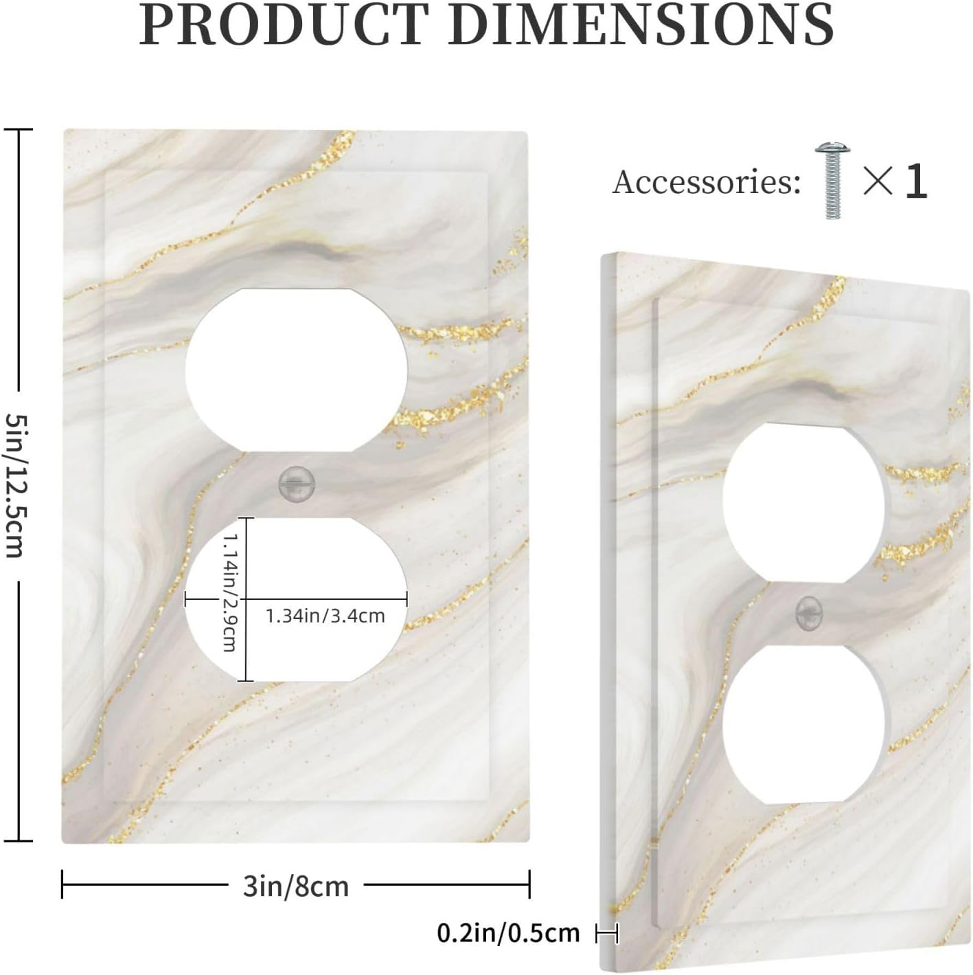 White Grey Gold Marble Simple Tiles Outlet Covers 1 Gang Duplex Light Switch Cover Decorative Switch Plates Electrical Receptacle Faceplate Wall Plate for Bathroom Kitchen Decor