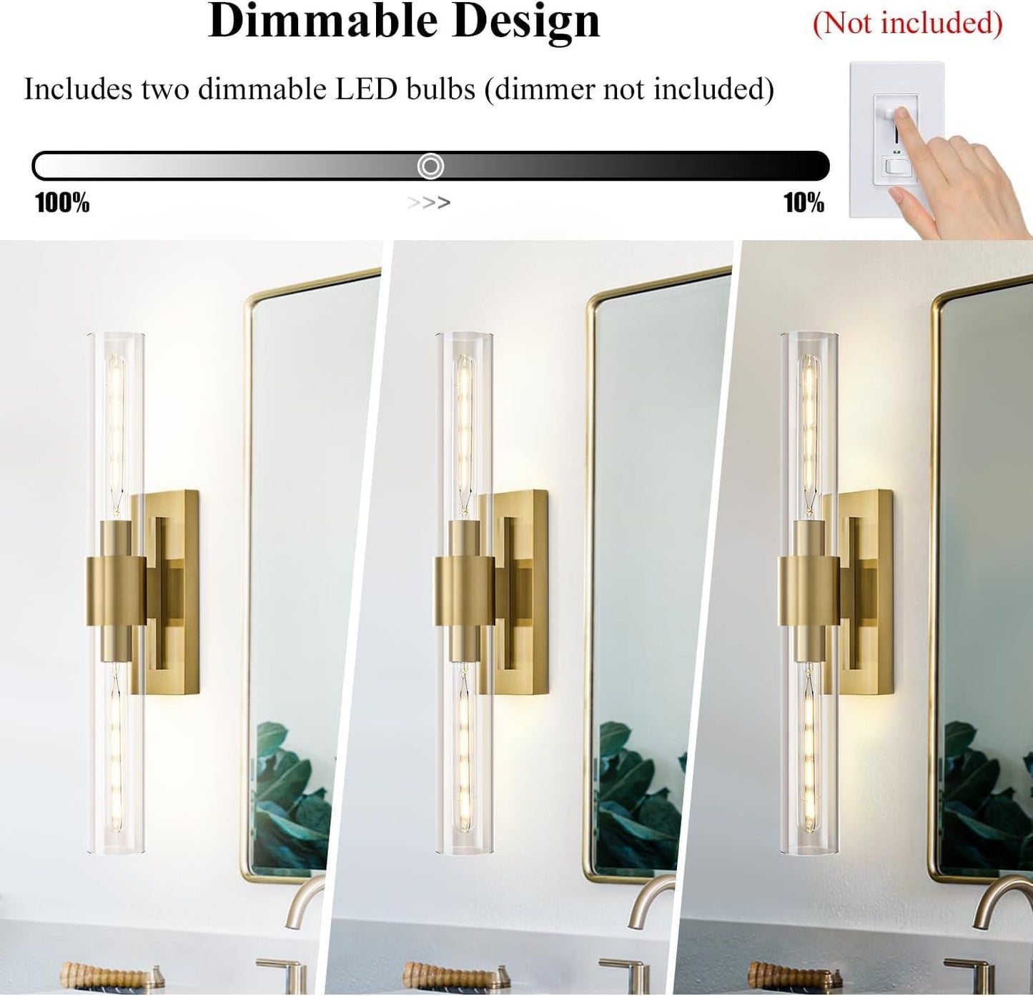 Gold Bathroom Vanity Lights Over Mirror,Modern Wall Light Fixture Sconce with Clear Glass for Bedroom,Bathroom,Hallway.