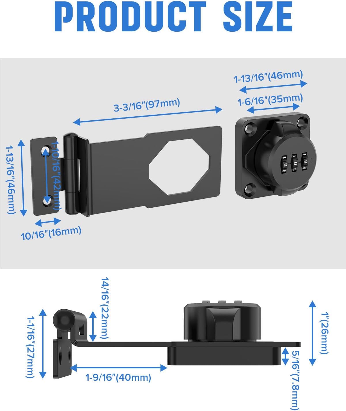 Cabinet Password Hasp Locks, 90 Degree Barn Door Lock, Household Security Combination Latch Lock for Locker, Fence, Bathroom, Outdoor, Garden (Black-2PCS)