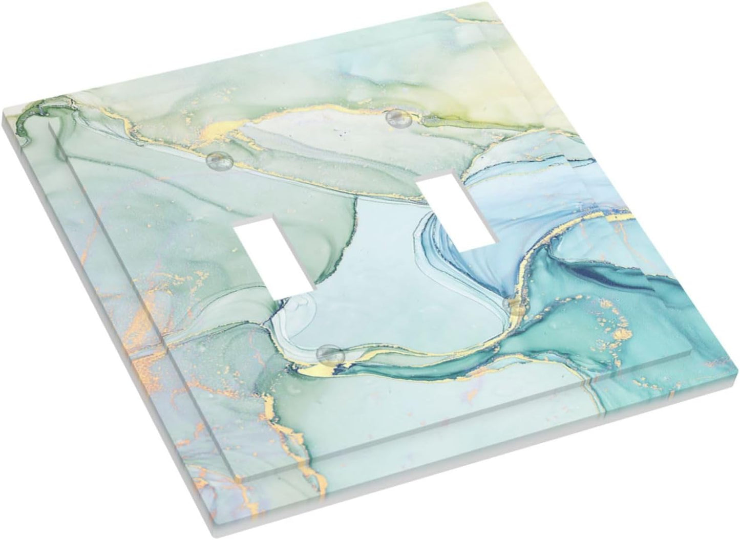 Decorative Switch Plates Teal Gold Marbling Turquoise 2 Gang Double Toggle Outlet Light Switch Cover Wall Plate Electrical Faceplate for Bathroom living Room Decor