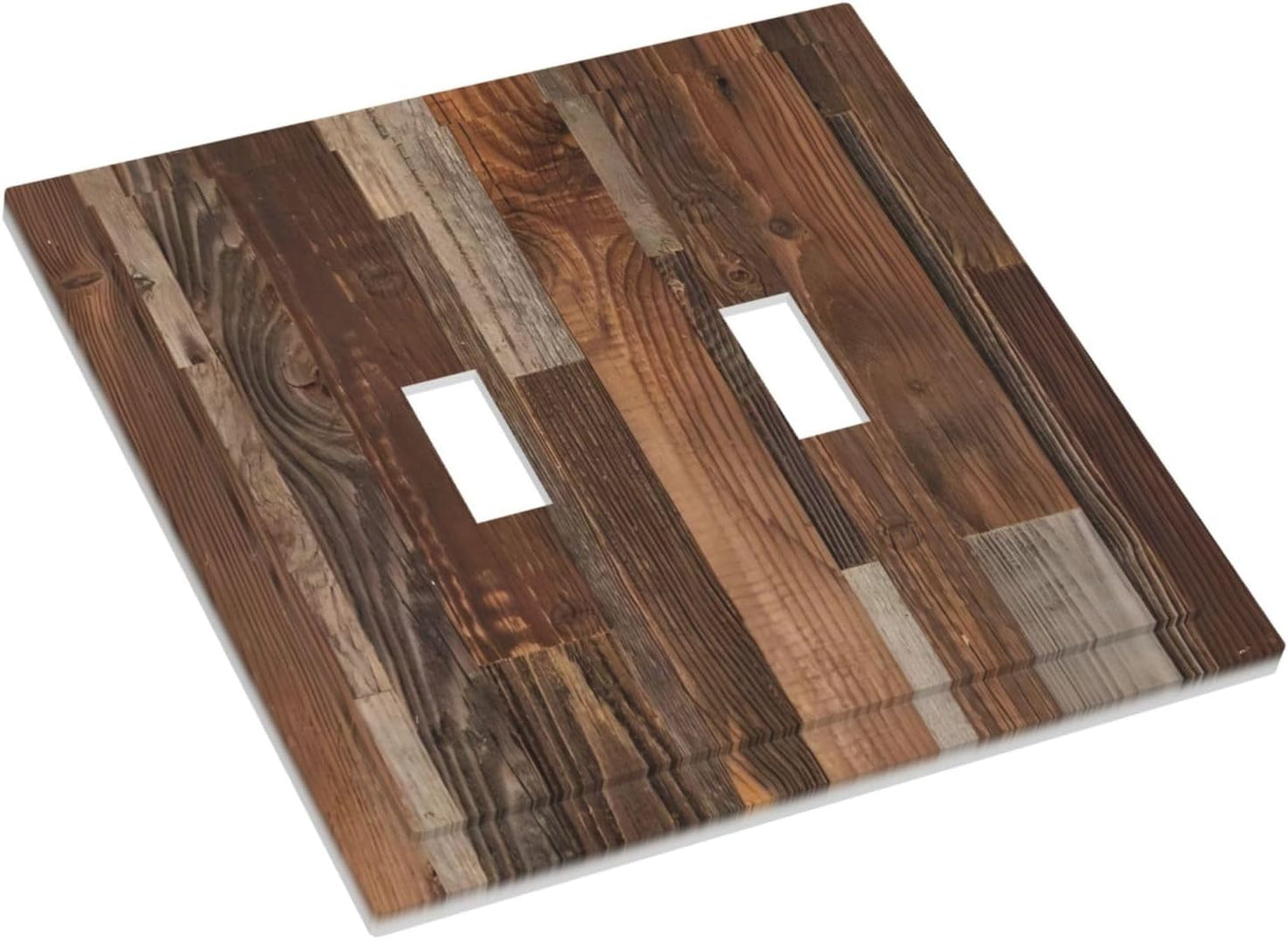 Vintage Brown Wooden Boards Print Wood Grain Decorative Switch Plates 2 Gang Double Toggle Outlet Light Switch Cover Wall Plate Electrical Faceplate for Farmhouse Home Decor