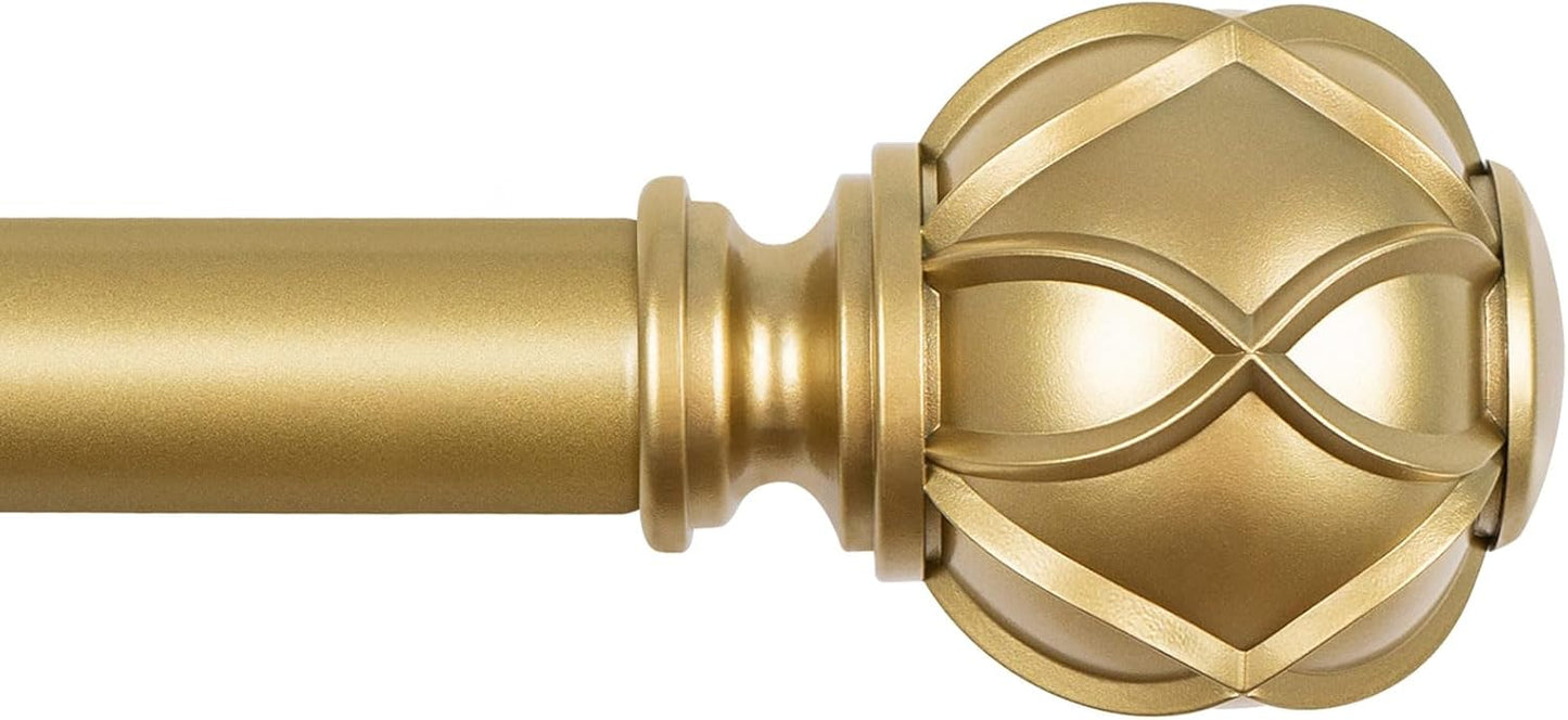 KAMANINA Curtain Rods for Windows 66 to 120 Inch, 7/8 Inch Gold Heavy Duty Curtain Rod 32 to 120 (2.6-10ft), Adjustable Decorative Drapery Rods with Netted Texture End