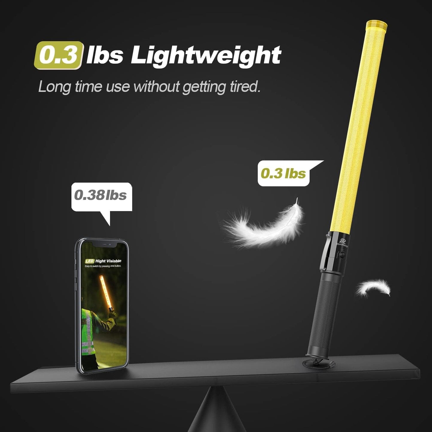 RoadHero 2 Pack 21 Inch Traffic Wand, Yellow Led Traffic Control Baton, Night Safety Light Wands with 2 Flashing Modes, Air Marshaling Signal Wand with Side Clip for Airport, Parking, Car Directing