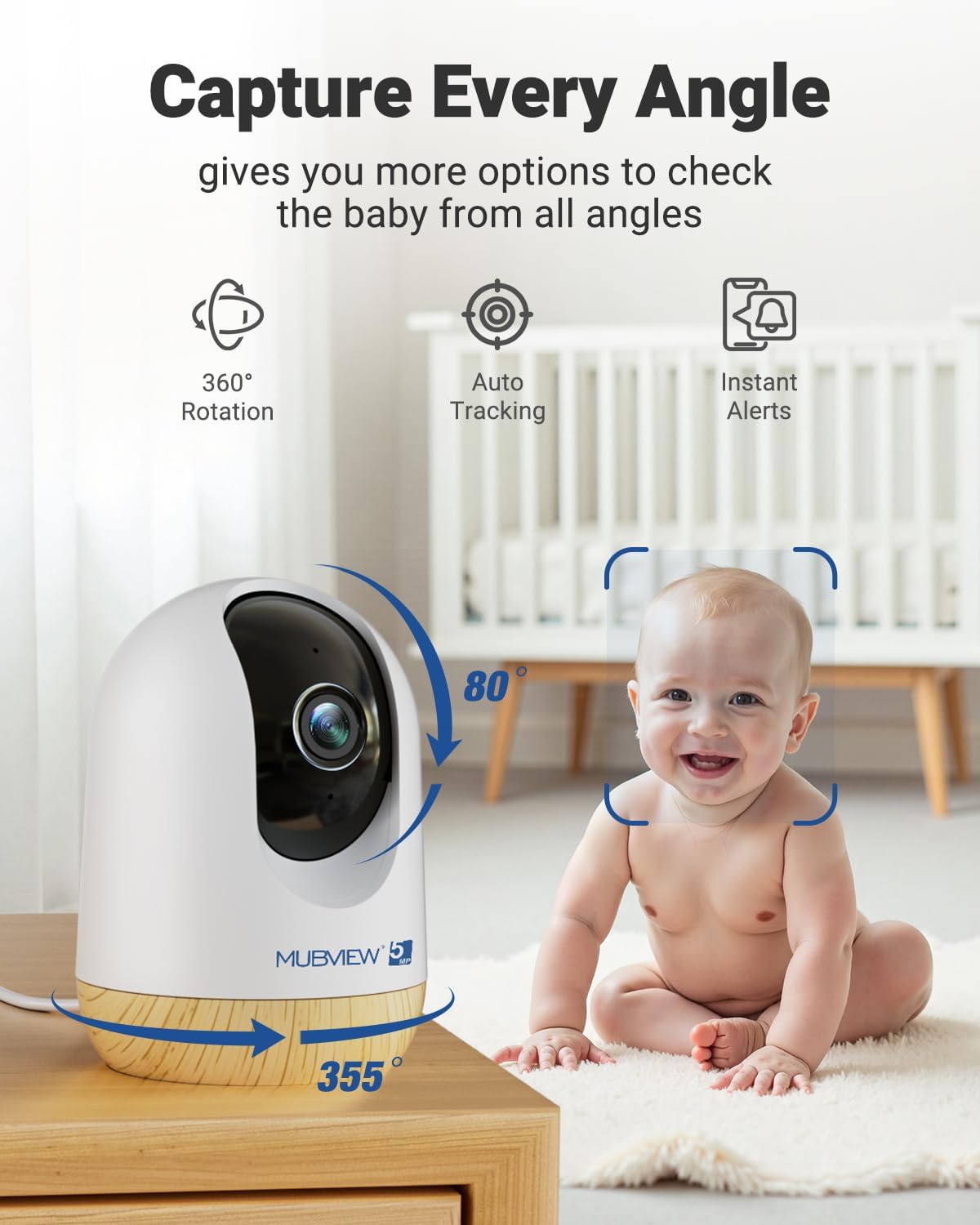 MUBVIEW 5MP Plug-in Indoor Security Camera no Subscription, 5/2.4G WiFi Pet Cam Indoor with Phone App, Dog Camera with Speaker, Night Vision, Motion Detection, Auto Tracking, Cat/Elder/Baby Monitor