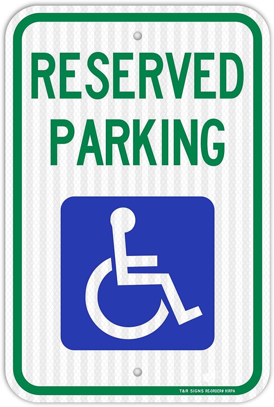 (1 Pack) Handicap Parking Sign, Reserved Parking Sign, Large 18" x 12" Engineer Grade Reflective Sheeting, Rust Free Aluminum, Weather Resistant, Waterproof, Fade Resistant, 2 Pre-drilled Holes