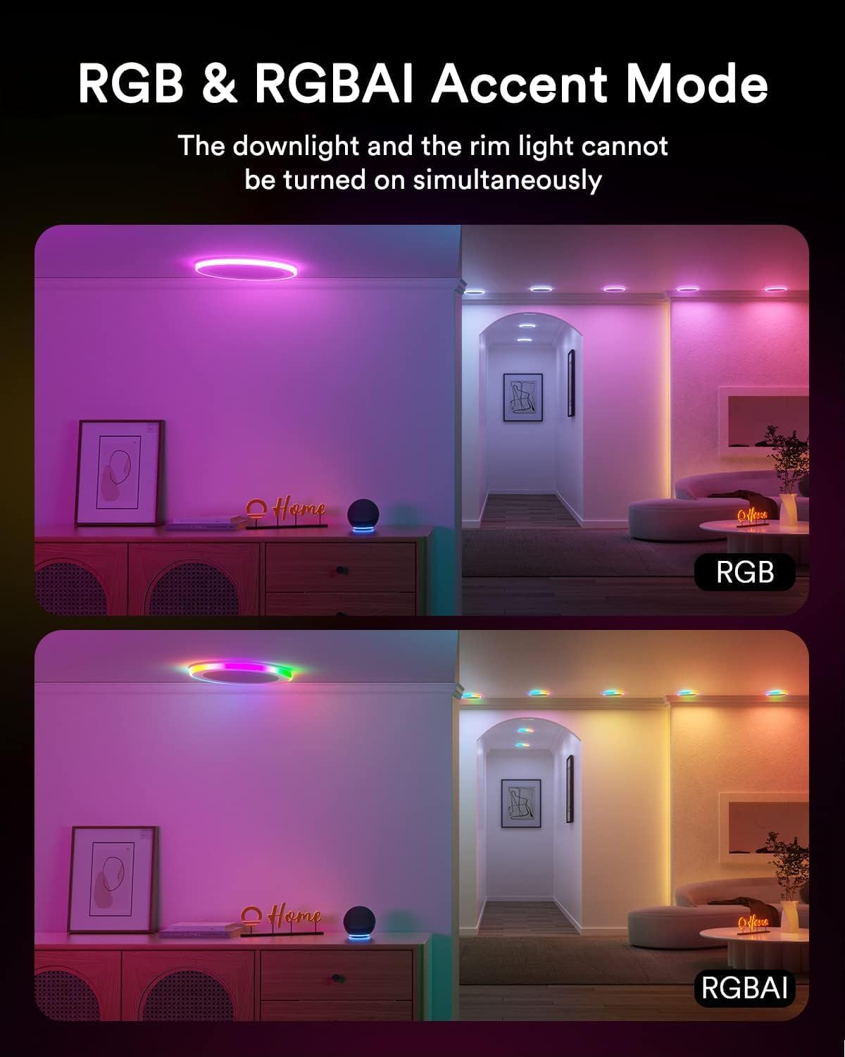 Lumary RGBAI Smart Recessed Lighting 8 Inch with Gradient Accent Light and Night Ring, 18W 1400LM Smart Can-Killer Downlight, Compatible with Alexa/Google Assistant/Siri, 1PCS