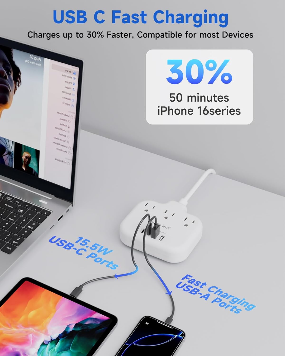 US to India Plug Adapter, meta-ant India Power Adapter with 3 American Outlets 4 USB Charger Ports(2 USB C), 5FT India Extension Cord, Type D Travel Adapter for USA to India Bangladesh Maldives Nepal