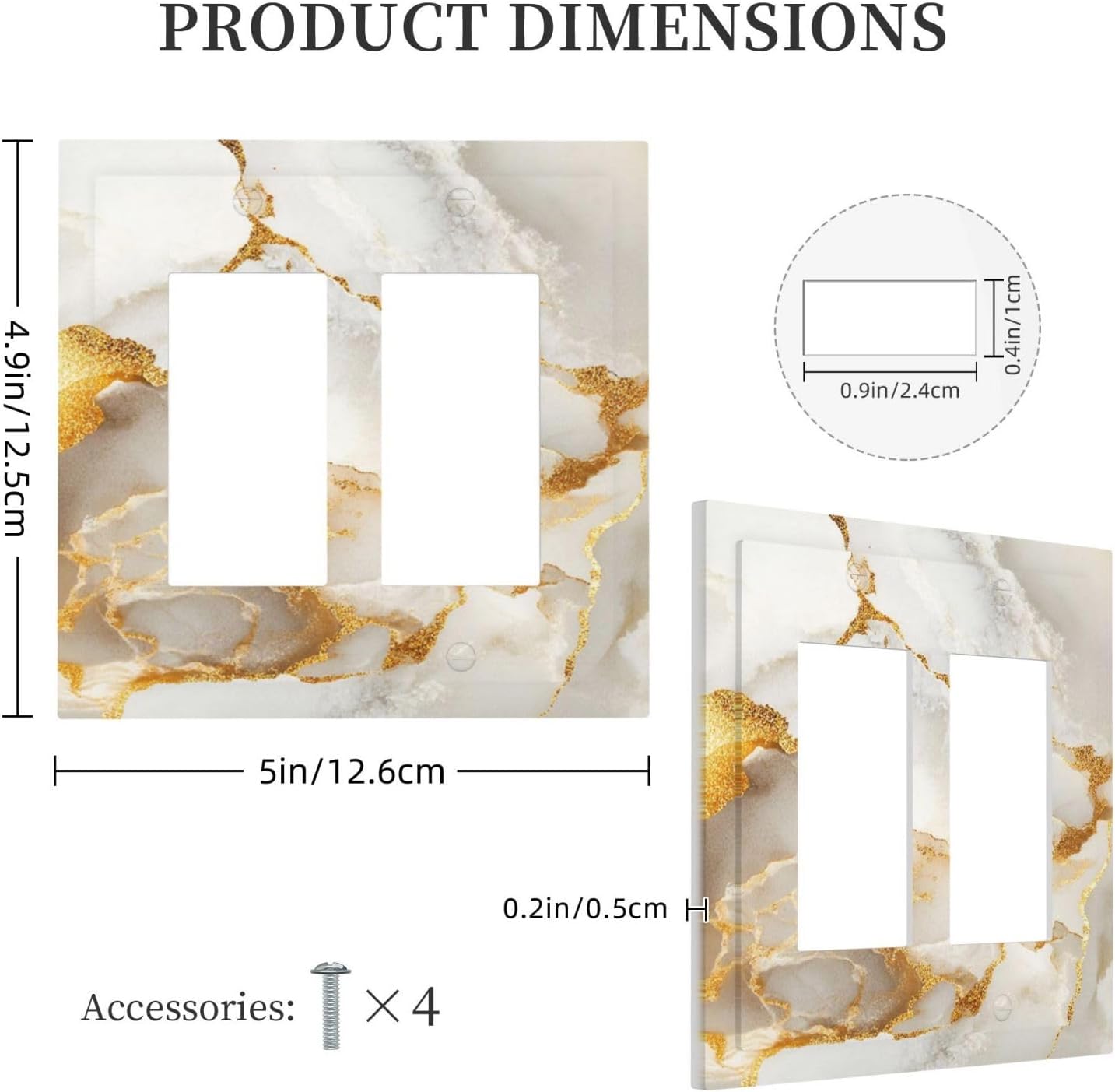 Gold Marble Crack Simple Abstract Print Decorative Outlet Covers 2 Gang Double GFCI Rocker Electrical Wall Panels Light Switch Cover Plate for Bathroom Kitchen Home Decor