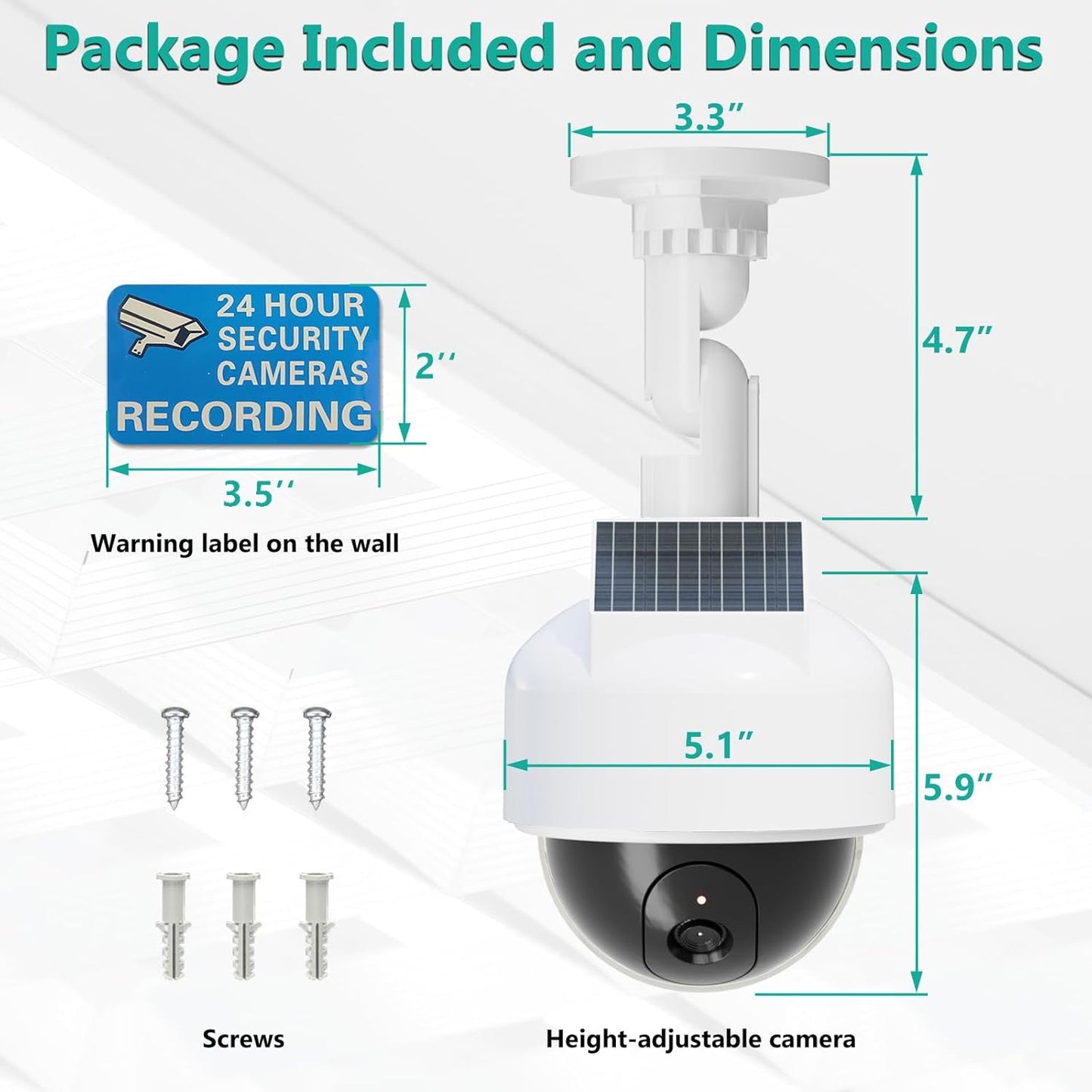 WALI Solar Fake Security Camera, Wireless Dummy Dome Camera Simulated Surveillance Cameras for Home Garden& Business Outdoor/Indoor with Flashing Red LED(DOW-SOL),White