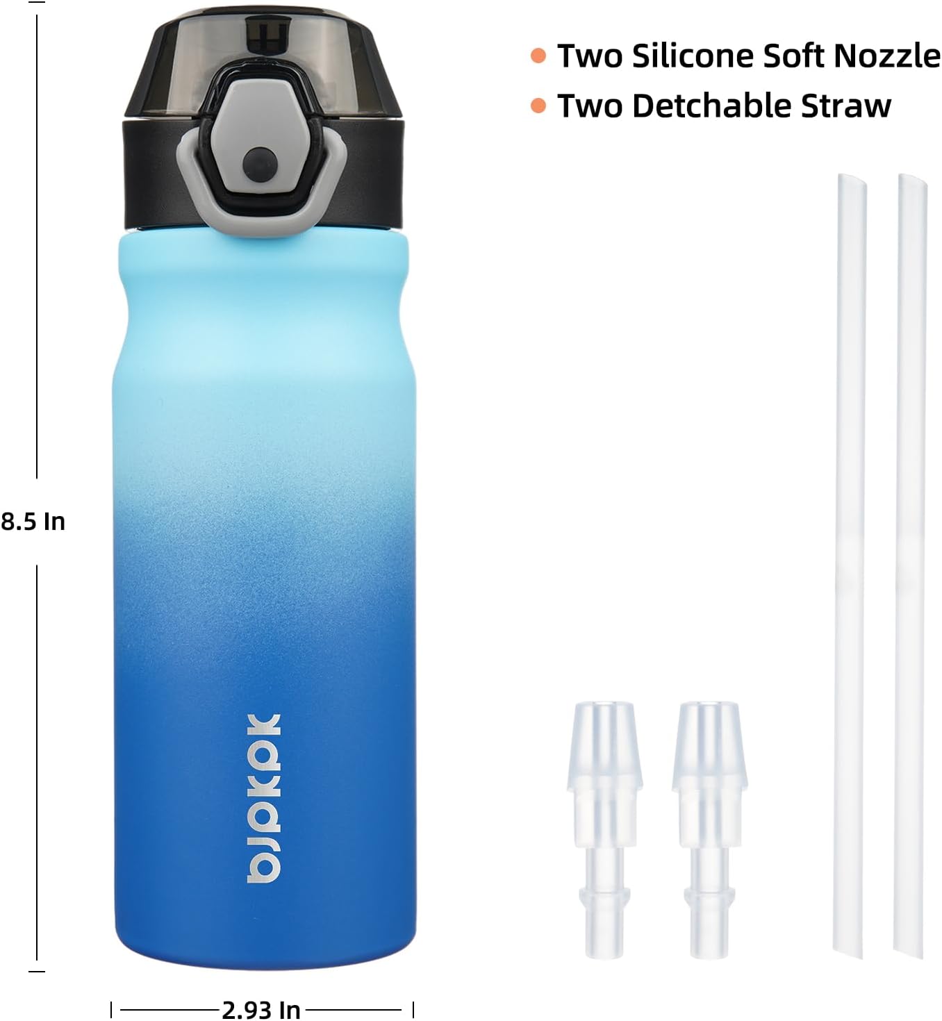 BJPKPK Water Bottle with Straw 18oz Insulated Water Bottles Reusable Stainless Steel Metal Thermal Flask with Leak Proof Lockable Lid and Carry Handle,Sky