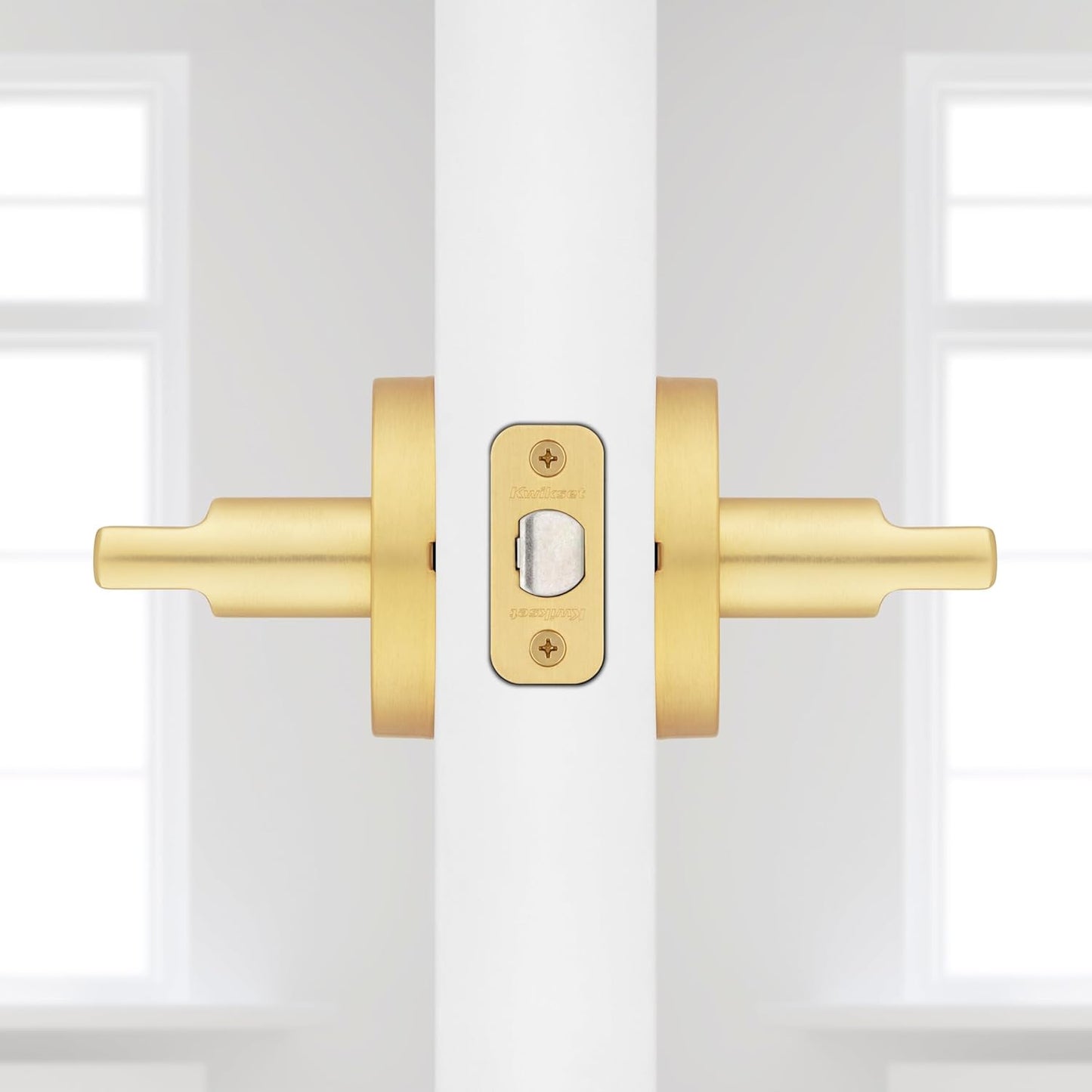 Kwikset Halifax Interior Passage Door Handle, Lever for Closet and Hallway Doors, Reversible Non-Locking Handle Lever, Satin Brass, with Microban Protection