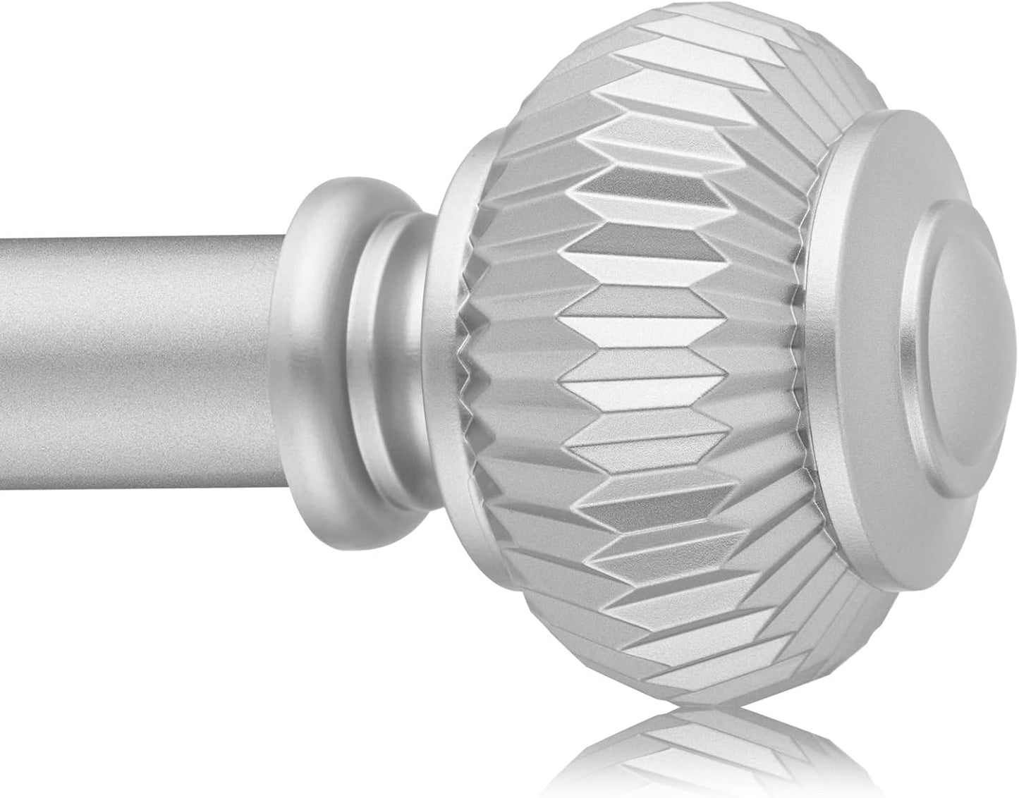 Silver Curtain Rods for Windows 28 to 48 Inches 6/8 Inch Adjustable Heavy Duty Curtain Rods with Lantern Ball Finials,Window Treatment Single Curtain Rod Set