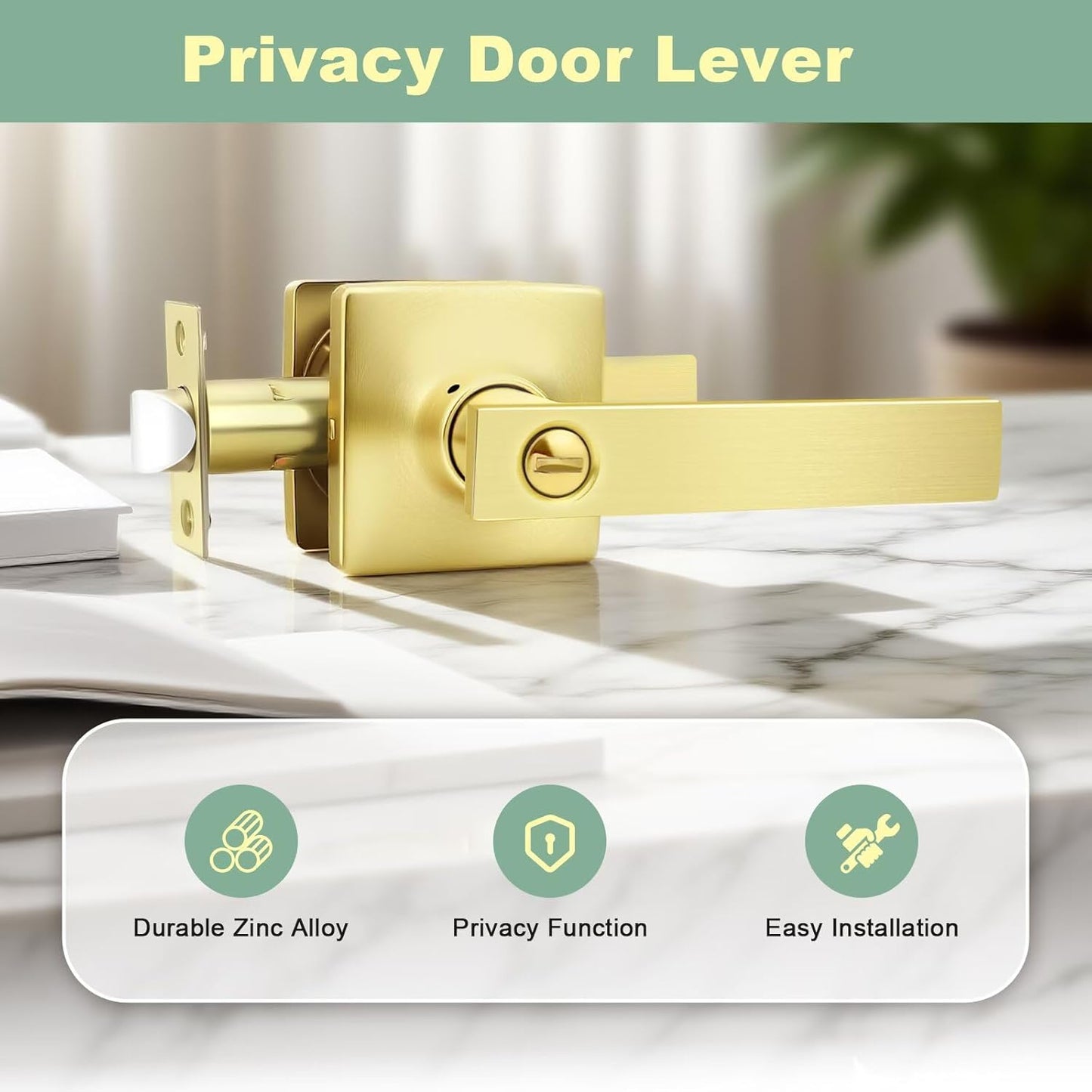 GOBEKOR 1 Pack Gold Door Handles Interior,Heavy Duty Privacy Door Levers with Lock,Sleek Round Interior Door Handles for Bedroom and Bathroom with No Key