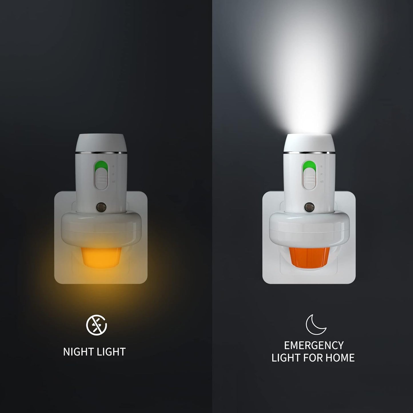 Power Failure Flashlight, 2 Pack Multi-Function Emergency Light for Home Power Goes Out, Plug in Night Light, Rechargeable, Perfect for Hurricanes and Blackouts