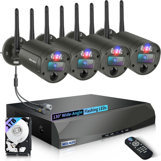 【130° Ultra Wide-Angle】 Wireless Security Camera System, Outdoor WiFi Cameras Home Video Surveillance Systems DVR Kits