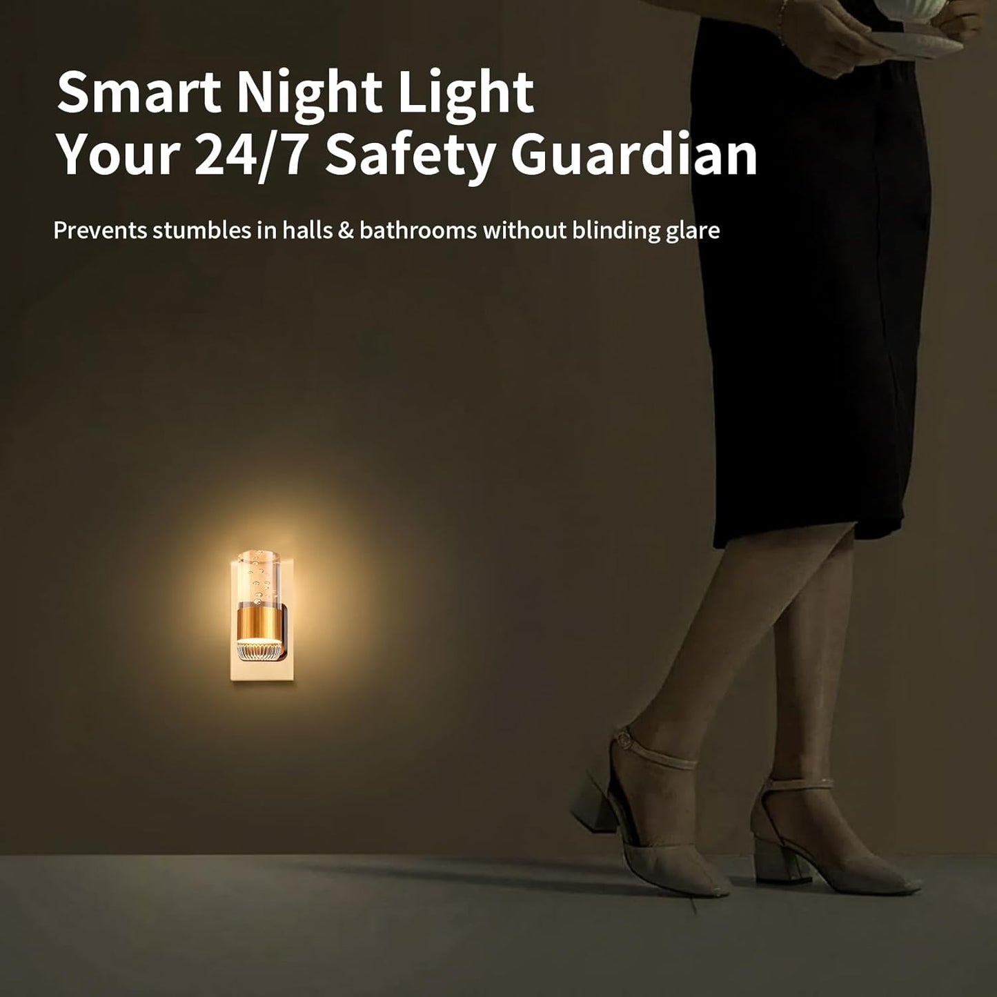 LED Night Light Plug into Wall with Dusk to Dawn Sensor,0-100LM Brightness Acrylic Nightlight with 3 Adjustable Color(3000K/4500K/6000K),2 Pack (Copper)