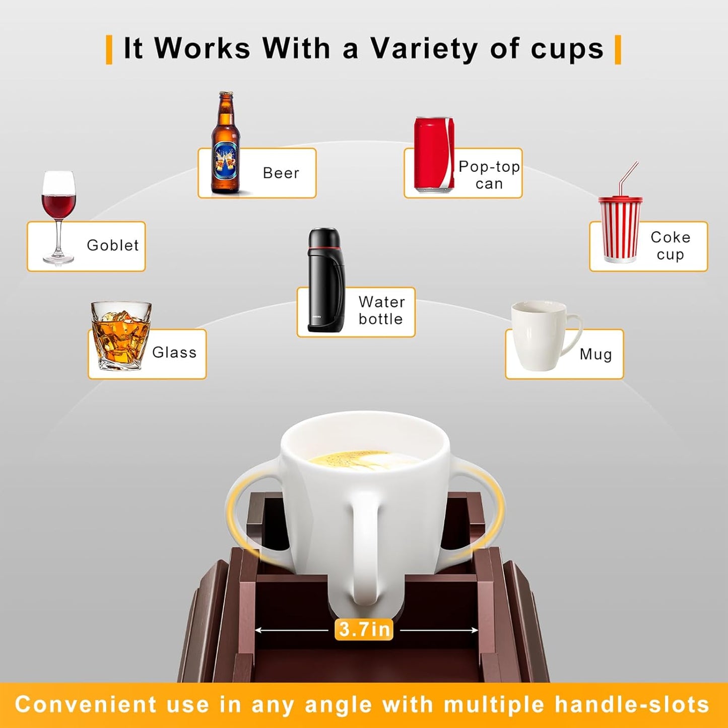 Bamboo Couch Armrest Table, Sofa Arm Tray with Detachable Couch Cup Holder- 2 in 1 Anti-Slip Foldable Sofa Armchair Caddy Table for Drinks Cellphone TV Remote Snacks (Walnut)