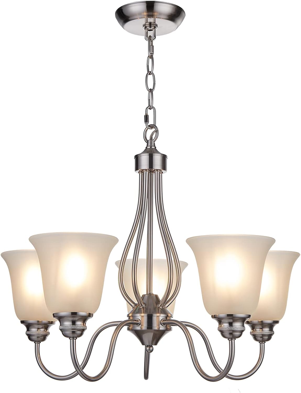 Doraimi Lighting 5 Light Chandelier with Brushed Nickel Finish, Classic Style Ceiling Light Fixture with Frosted Glass Shade for Meeting Room Dining Room Living Room Corridor, LED Bulb(not Include)