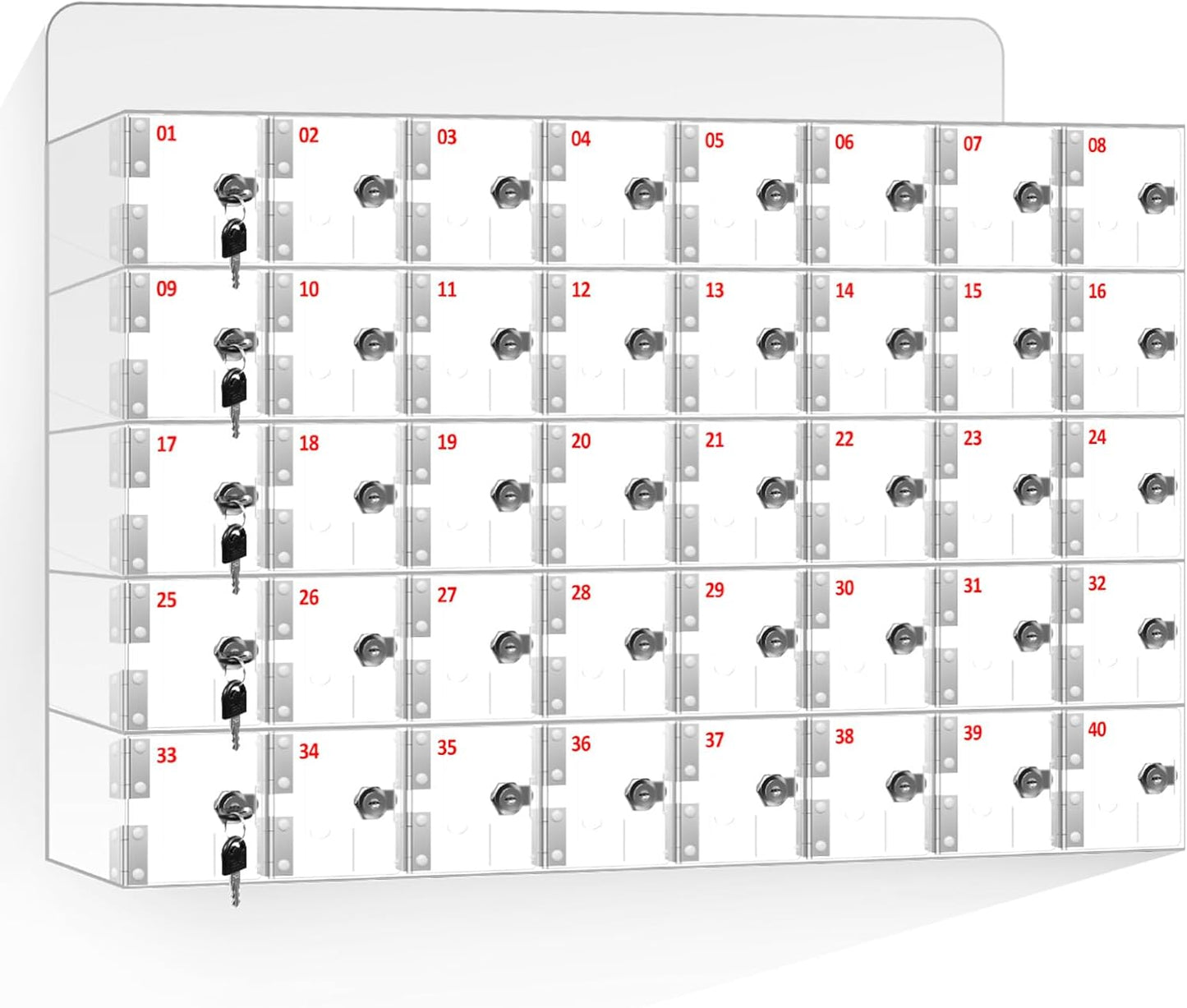 40 Slots Clear Acrylic Cell Phone Locker Box Wall-Mounted with Keys, Lockable Secure Storage Cabinet for Classroom Office Gym, Multi-Use Phone Lock Organizer for Employees Students (Large)