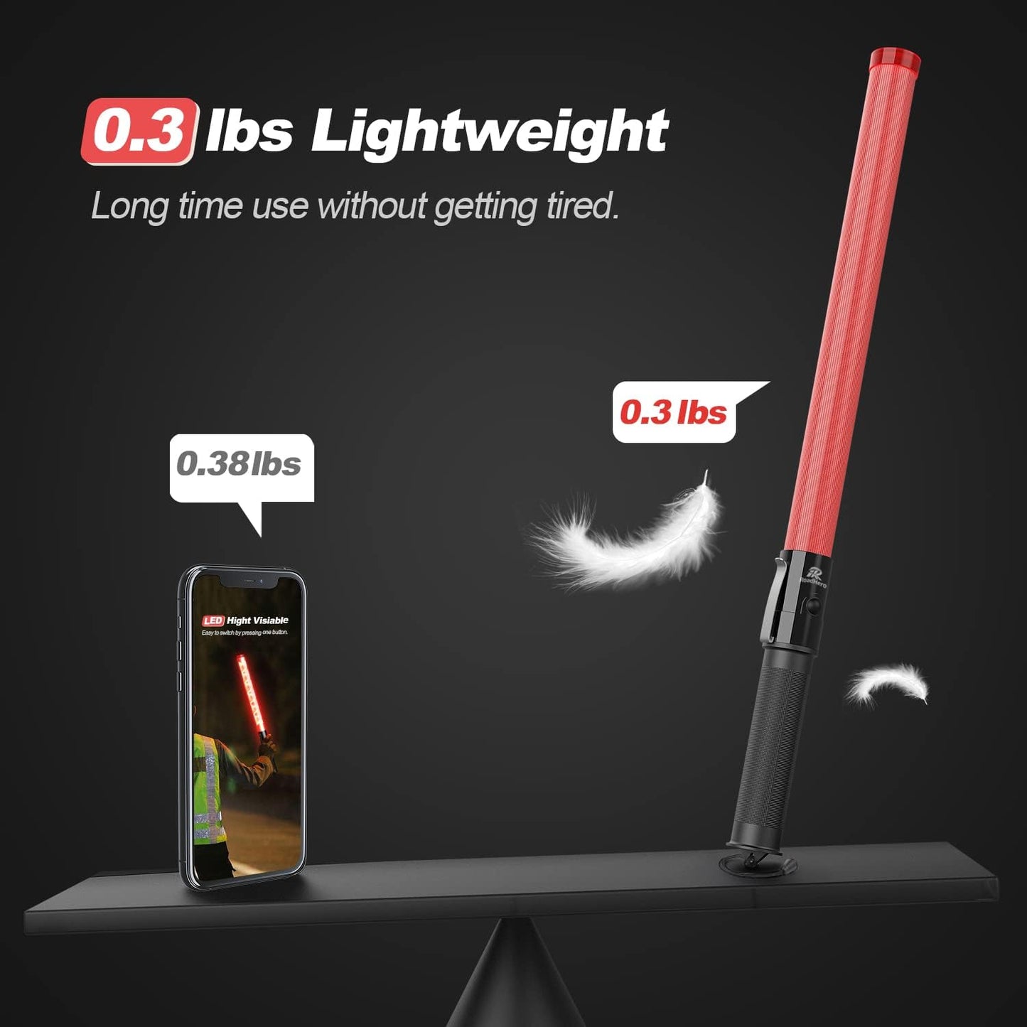 RoadHero 1 Pack Traffic Wand, 21 Inch Led Traffic Control Baton, Safety Light Wands with 2 Flashing Modes, Air Marshaling Signal Wand with Side Clip for Airport, Parking, Car Directing
