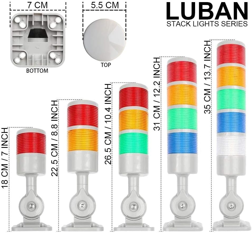 Led Signal Tower Stack Lights, Industrial Signal Warning Lights, Column Tower Lamp Andon with Rotatable Base, Steady Flashing Light Switchable,12V 24V DC(1-Layer, no Buzzer)