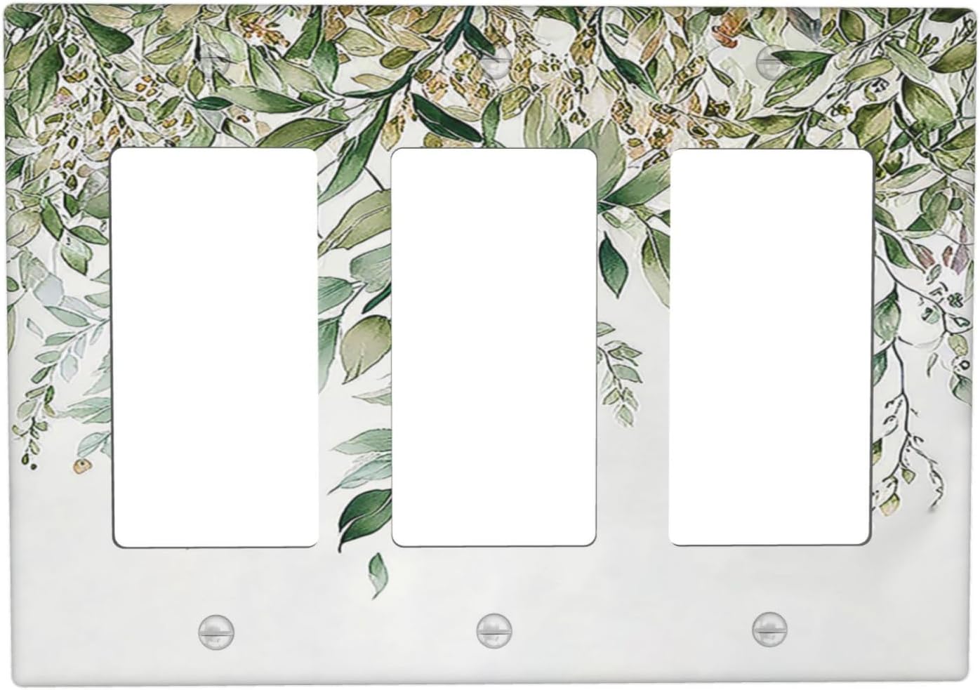 Light Switch Covers Sage Green Eucalyptus Watercolor Plant Leaves 3 Gang Rocker Electrical GFCI Decorative Triple Outlet Wall Plate Cover Switchplate for Bedroom Bathroom Decor