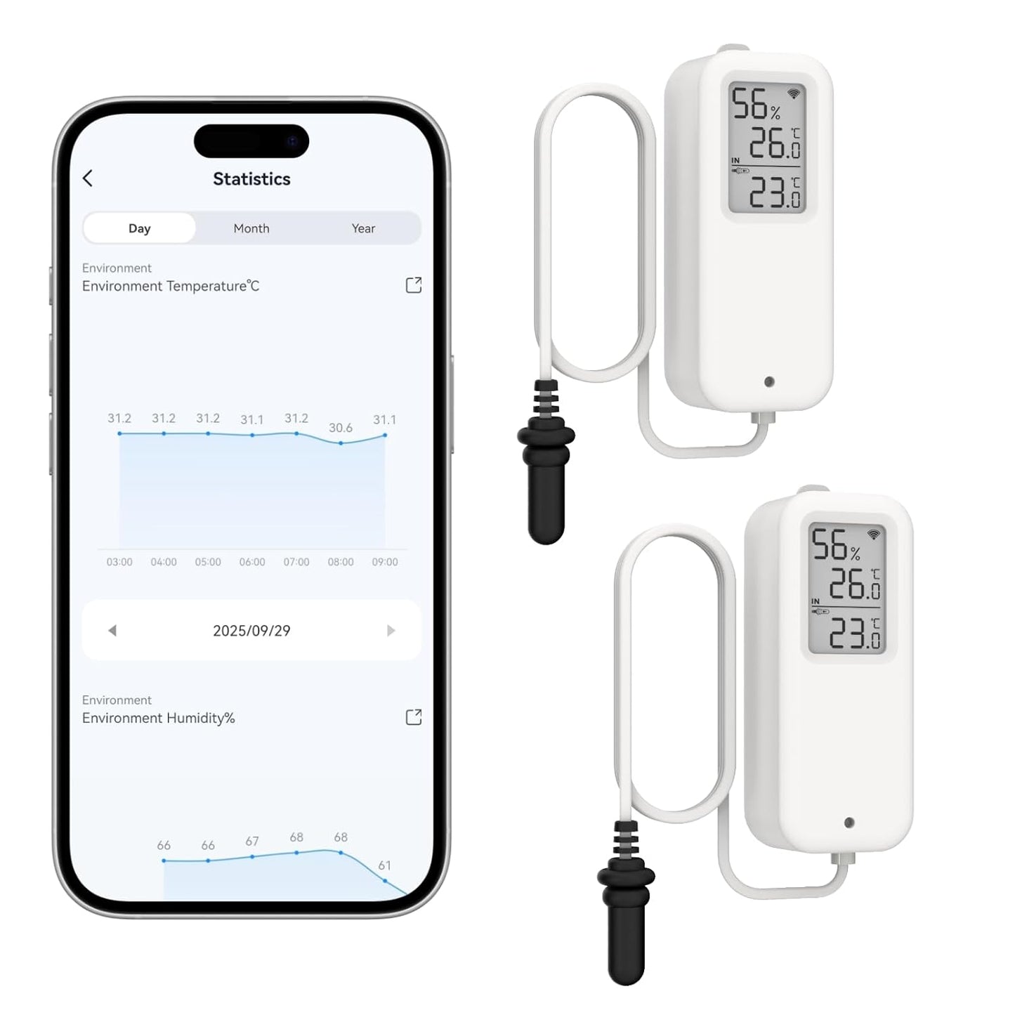 Daytech Freezer Thermometer with Room Thermometer and Freezer Alarm 2in1 WiFi Temperature Sensor with App and Email Alerts for Fridge Fish Tank Pet Cage Wine Cellar Greenhouse 2 Pack (No Hub Required)