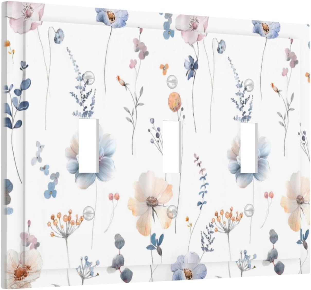 Wildflowers Plant Leaves Floral Berry Decorative Switch Plates 3 Gang Wall Plate Triple Toggle Light Switch Cover Faceplate Electrical Wall Panels for Bed Room Living Room Decor