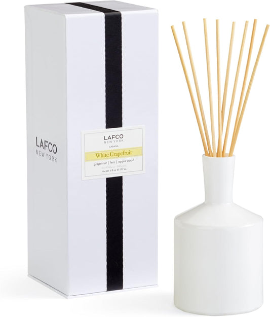 LAFCO New York Classic Reed Diffuser, White Grapefruit - 6 oz - Up to 3 Months Fragrance Life - Reusable Glass Vessel - Natural Wood Reeds - Made in The USA