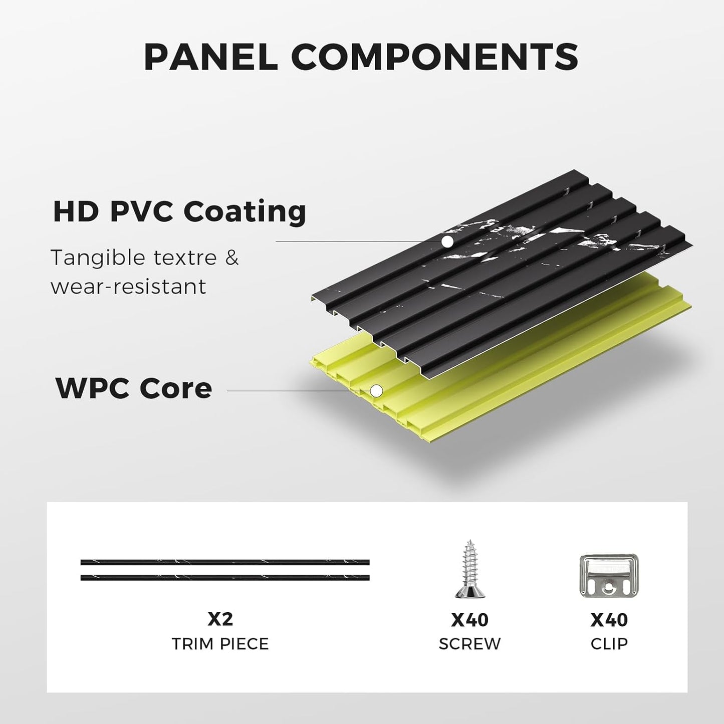 OUZUGIE WPC Acoustic Slat Wall Paneling, 8-Pack 114 x 6 Inches 3D Wall Panels for Interior Wall Decor,Living Room,TV Background,Study Room,Office Spaces,Bedroom,Low Grille (Black Marble-1)