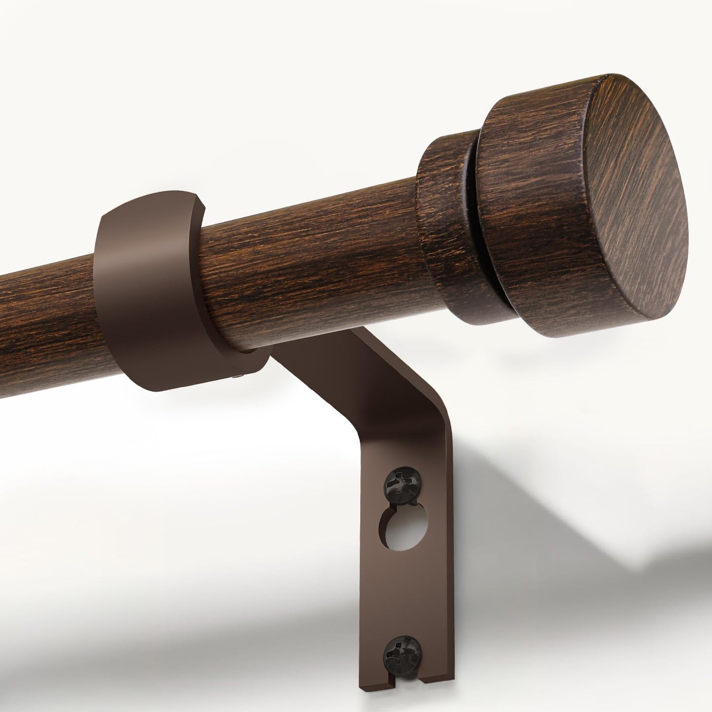 Deep Walnut Wood Grain Curtain Rods for Windows 72 to 144 Inches 1" Diameter Heavy Duty Window Curtain Rod Adjustable with Solid Finials for Living Room Bedroom Kitchen Farmhouse Outdoor