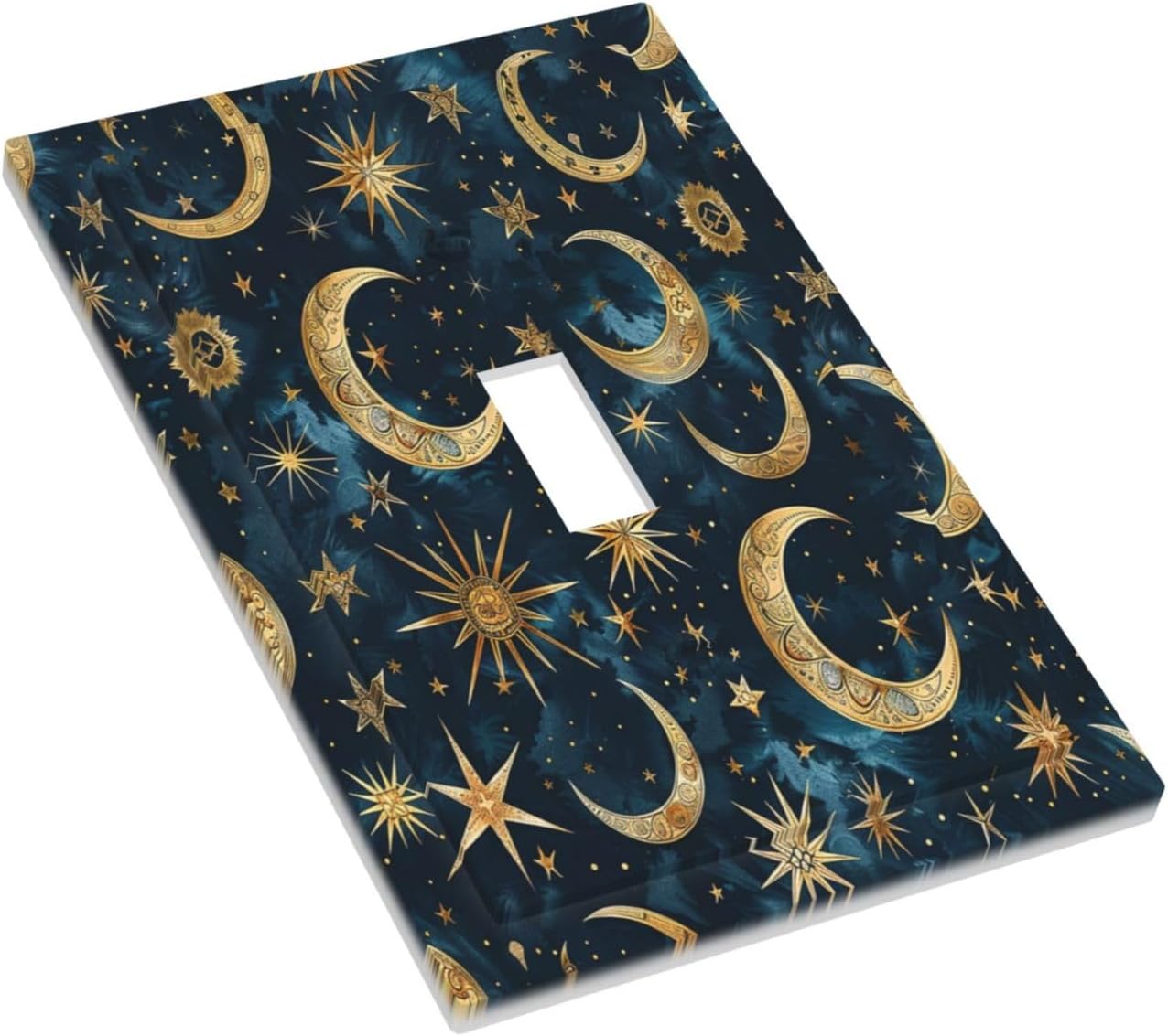 Decorative Light Switch Cover Modern Abstract Sky Blue Gold Moon Sun Star 1 Gang Single Toggle Device Electrical Faceplate Switchplates Decorator Outlet Wall Plate for Bedroom Kids room Decor