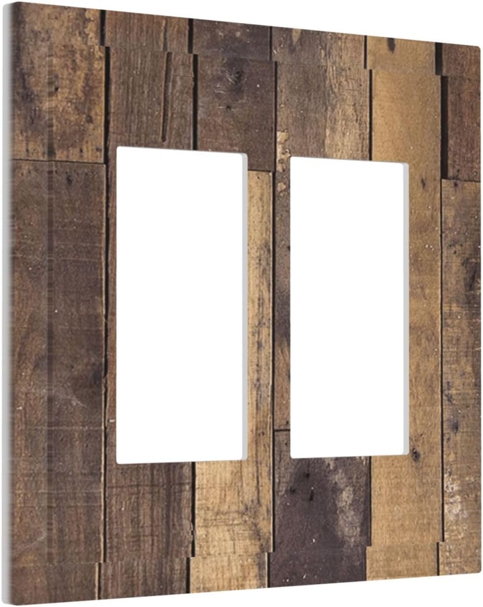 Cool Brown Wood Style Vintage Rustic Print Decorative Outlet Covers 2 Gang Double GFCI Rocker Electrical Wall Panels Light Switch Cover Plate for Farmhouse Home Decor
