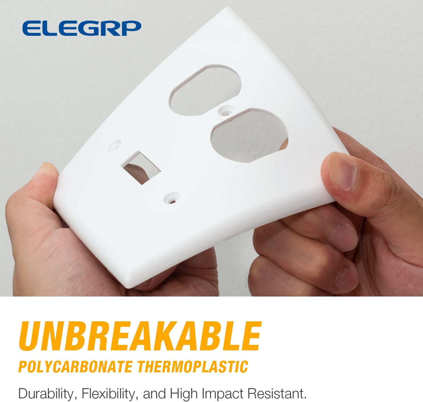 Combination Wall Plate ELEGRP 1-Toggle Light Switch 1-Duplex Receptacle Outlet Combination Wall Plate Cover, Mid-Size 4.88" x 4.94" Unbreakable Thermoplastic Faceplate Cover, UL Listed (1 Pack, white)