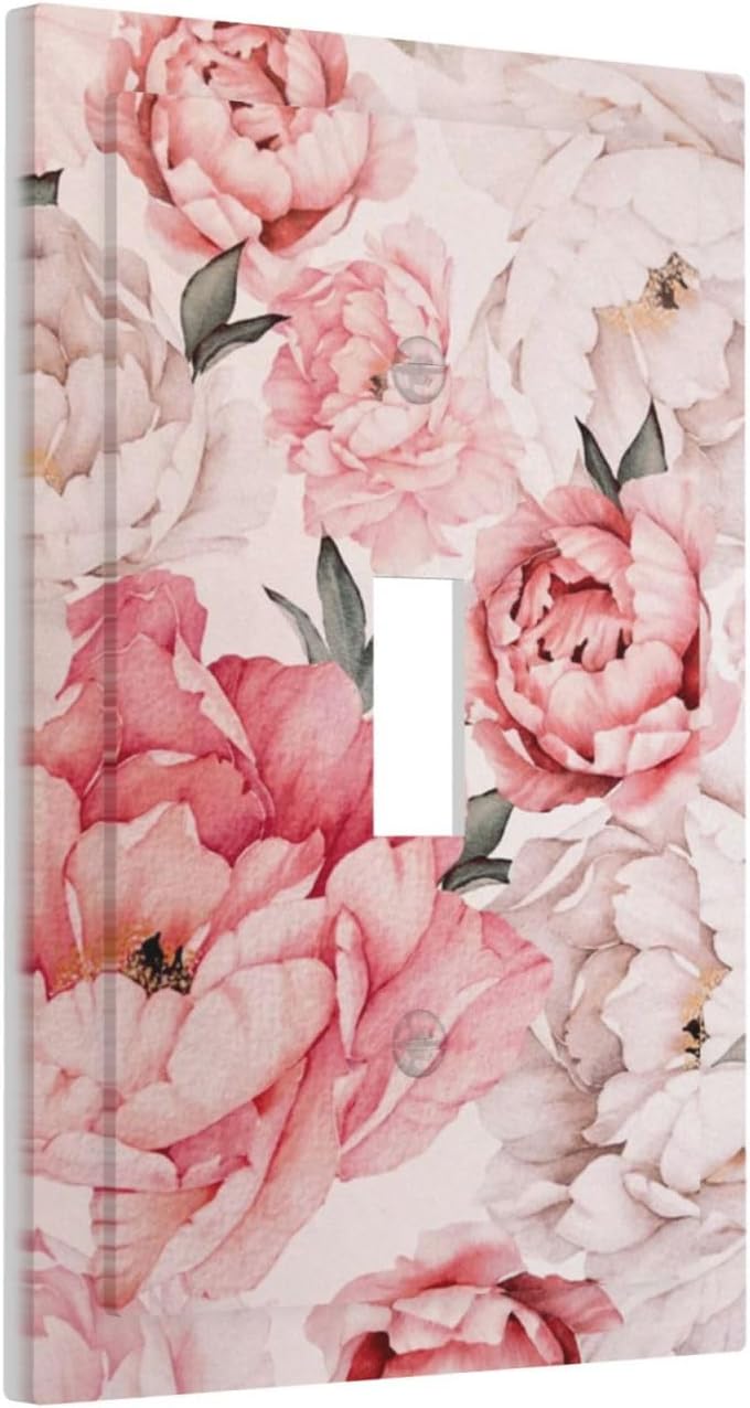 Decorative Light Switch Plate Covers Ink Pink Peony Flower Rustic Floral 1 Gang Light Switch Cover Plate Single Toggle Wall Plate Outlet Covers Faceplate for Home Decor （2 Pack）