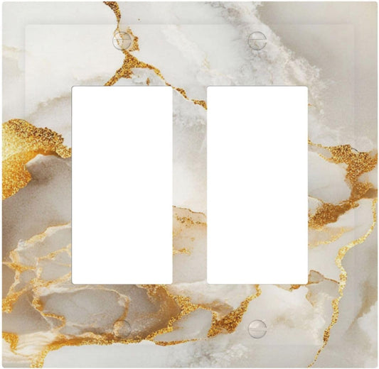 Gold Marble Crack Simple Abstract Print Decorative Outlet Covers 2 Gang Double GFCI Rocker Electrical Wall Panels Light Switch Cover Plate for Bathroom Kitchen Home Decor