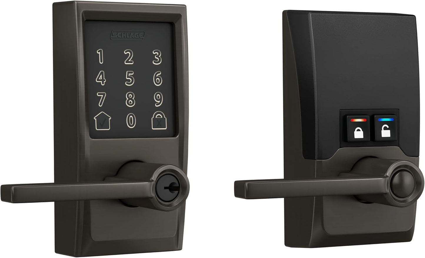 Schlage FE789WBCEN530LAT Encode Century WiFi Latitude Lever Smart Keyless Entry Touchscreen Door Lock, Black Stainless