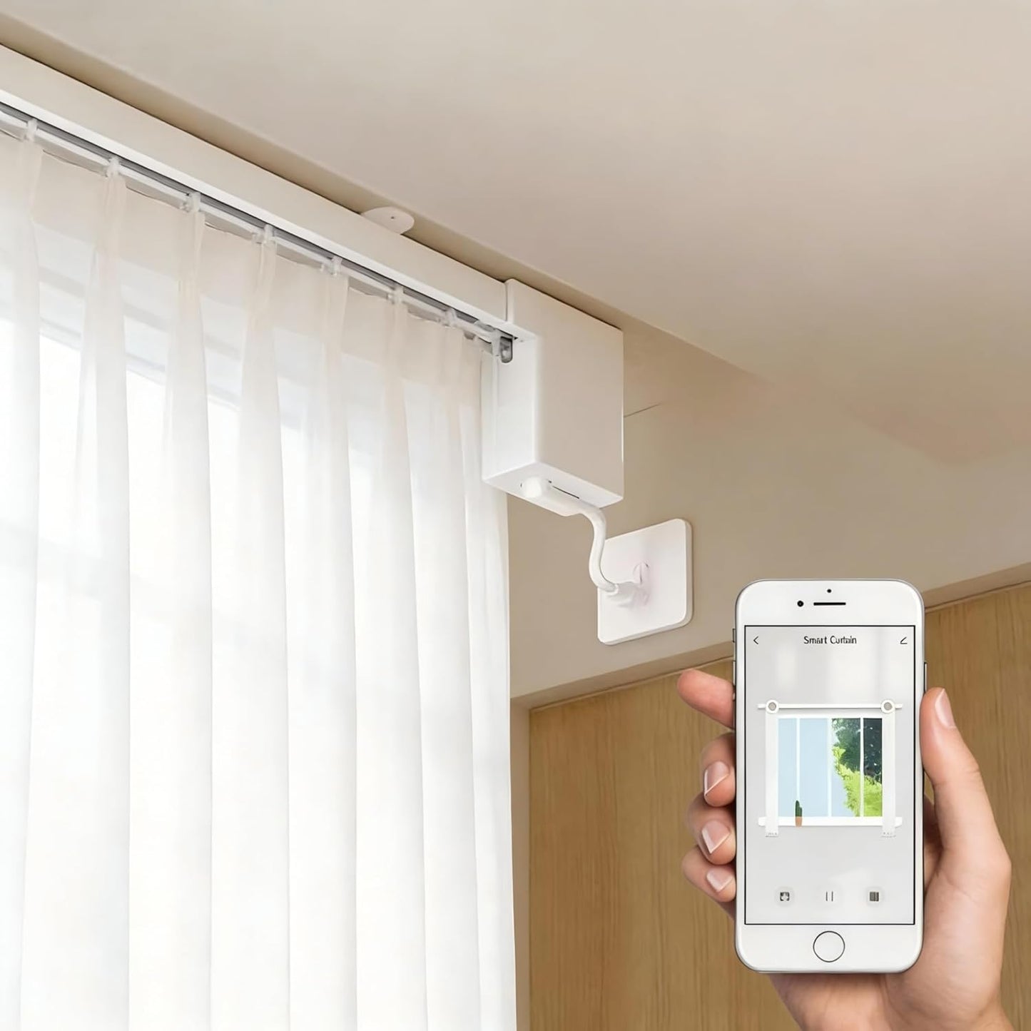 Smart Curtain Track System with Mini Wifi Motor, Automatic Ceiling Curtain Opener, Motorized Curtains Rod 126''(3.2m) with App, Voice, Remote Control, Compatible with Alexa,Google and Siri