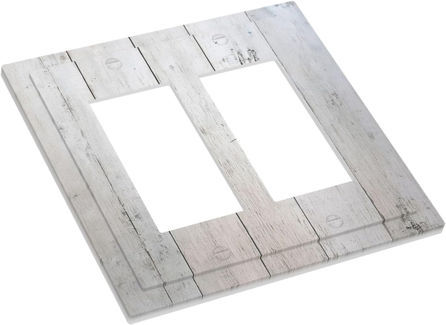 Rustic White Grey Wood Grain Decorative Outlet Covers 2 Gang Double GFCI Rocker Light Switch Cover Plate Electrical Wall Panels for Bedroom Bathroom Decor