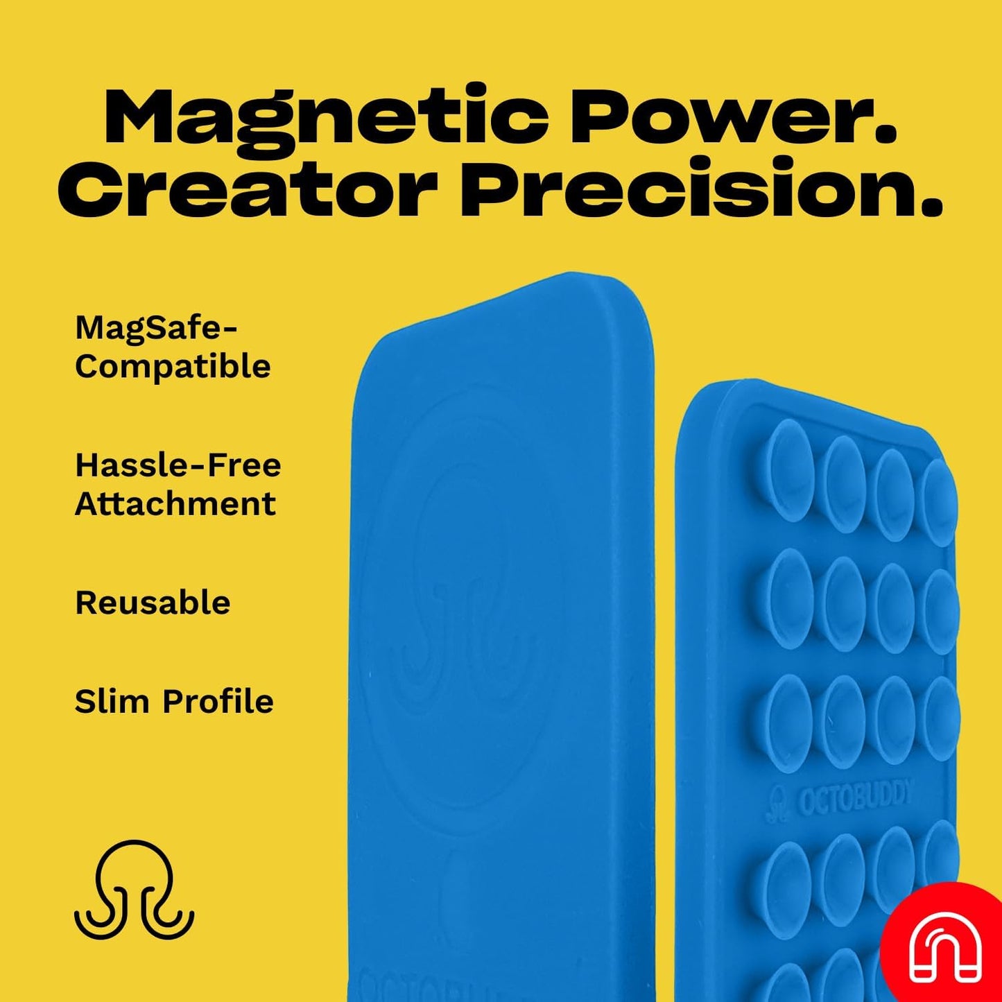 OCTOBUDDY Magnet - Dual Magnetic & Suction Phone Mount - Magnetic-Compatible Silicone Mobile Holder - Hands-Free Selfies & Videos - Content Creator Accessory - 2.6″ x 3.9″, Empire Strikes Black