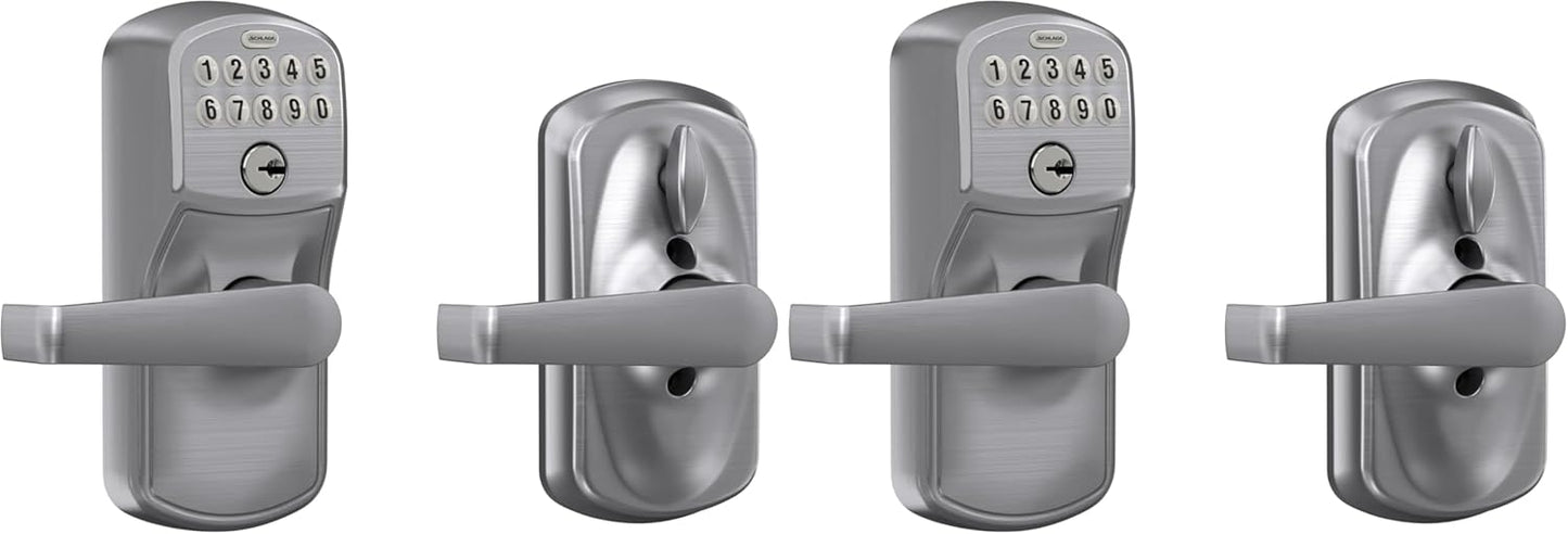 SCHLAGE Brushed Chrome FE595CS V PLY 626 ELA Plymouth Light Commercial Electronic Keypad Lock with Elan Lever(Satin Chrome) (Pack of 2)