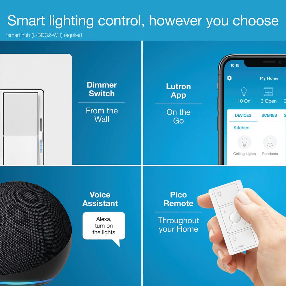Lutron Diva Smart Dimmer Switch for Caséta Smart Lighting | No Neutral Wire Required | DVRF-6L-BL | Black