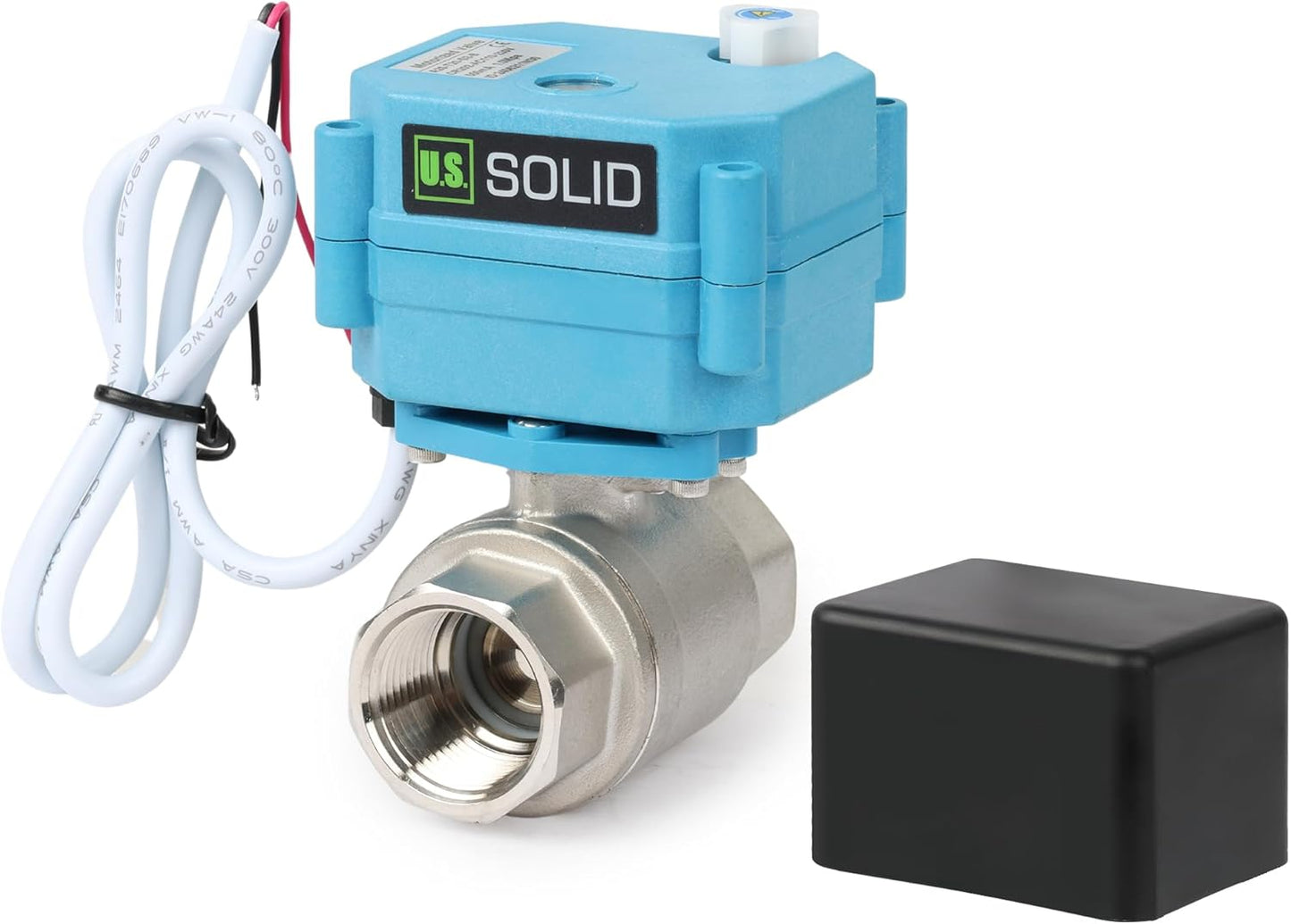 U.S. Solid Motorized Ball Valve - IP67 3/4inch Stainless Steel Ball Valve 110-230V with Waterproof Cover, Full Port, 2 Wire Auto Return, Normally Closed
