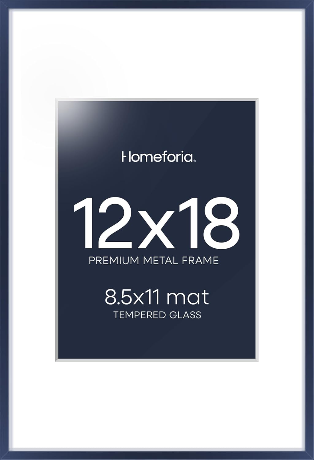 Homeforia 12x18 Picture Frame Navy Blue, High End Metal 12x18 Poster Frames with Mat 8.5x11 in Photo, 12 x 18 Navy Blue Frame Matted to 8.5 by 11 Print, 18x12 Frame, Tempered Glass, Wall Kit, Set of 1