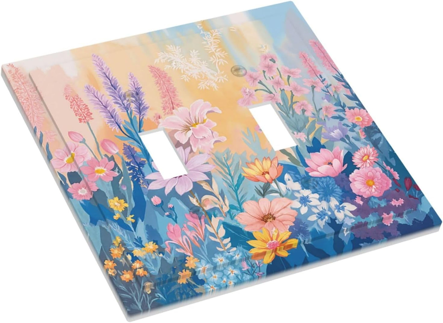 Decorative Switch Plate Covers Colorful Watercolor Flowers Wildflower Plants 2 Gang Double Toggle Light Switch Cover Plate Electrical Wall Plate Outlet Cover for Bathroom Home Decor