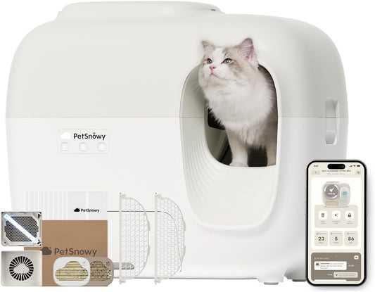 PetSnowy Self-Cleaning Automatic Cat Litter Box with Odor Control TiO2 System, Robot Litter Box with Auto-Packing, App Control, Large Cats & Multiple Cats (2025 Premium Version)