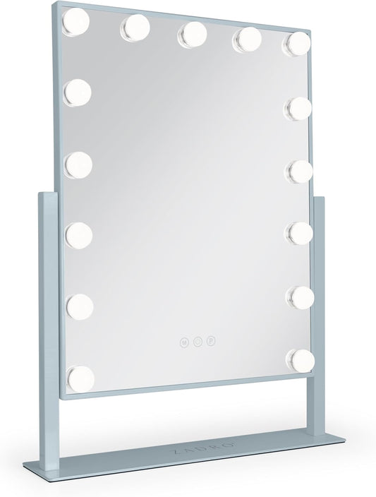 Zadro Hollywood Lighted Vanity Mirror with 15 LED Bulbs, 3 Color Light Settings, 360° Rotation Makeup Mirror Head (21" H x 18" W | 1X | French Blue)