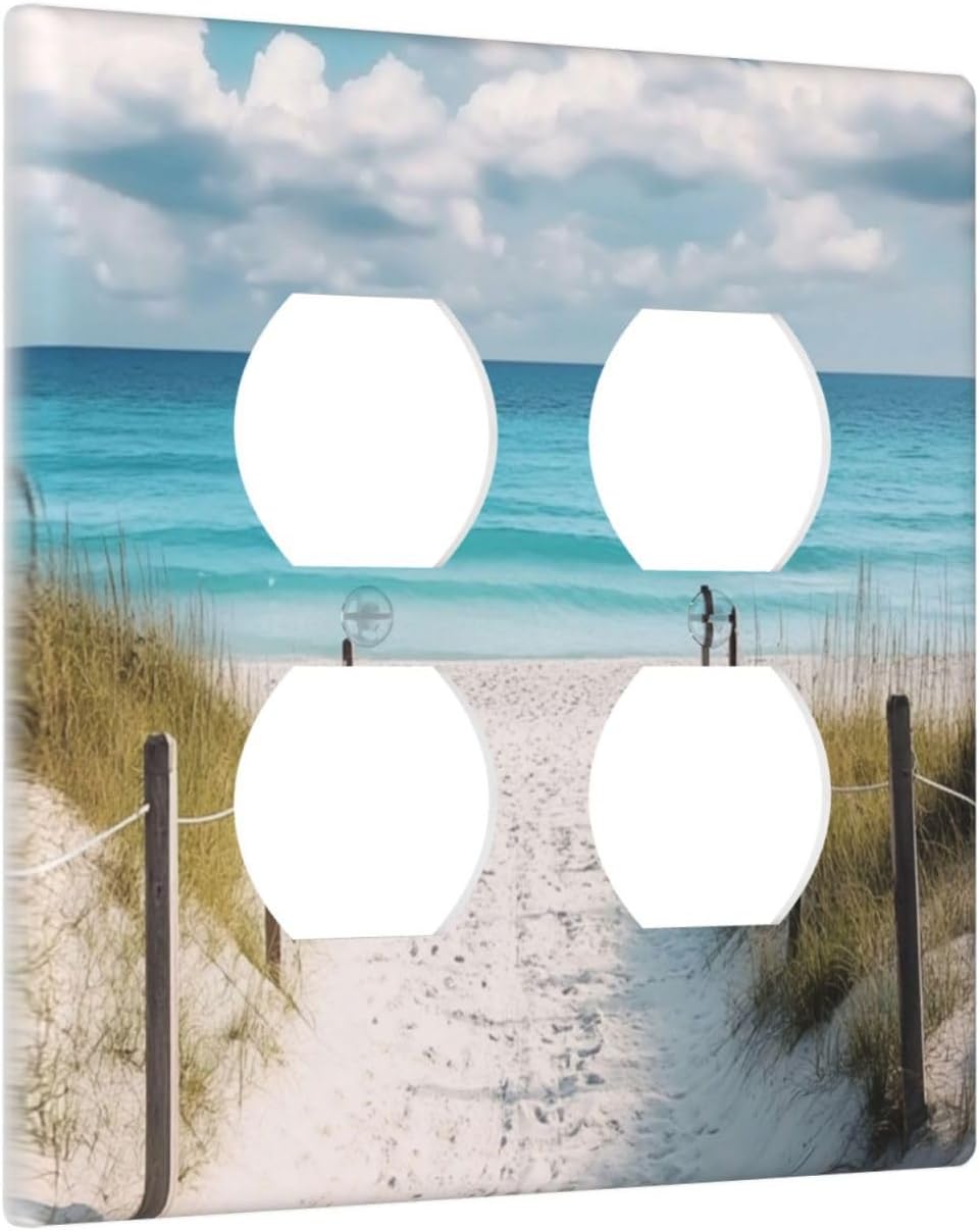 Decorative Outlet Covers Coastal Beach Ocean Seaside View 2 Gang Light Switch Cover Plate Double Duplex Wall Plates for Electrical Outlets Switch Plate Covers for Bedroom Home Decor
