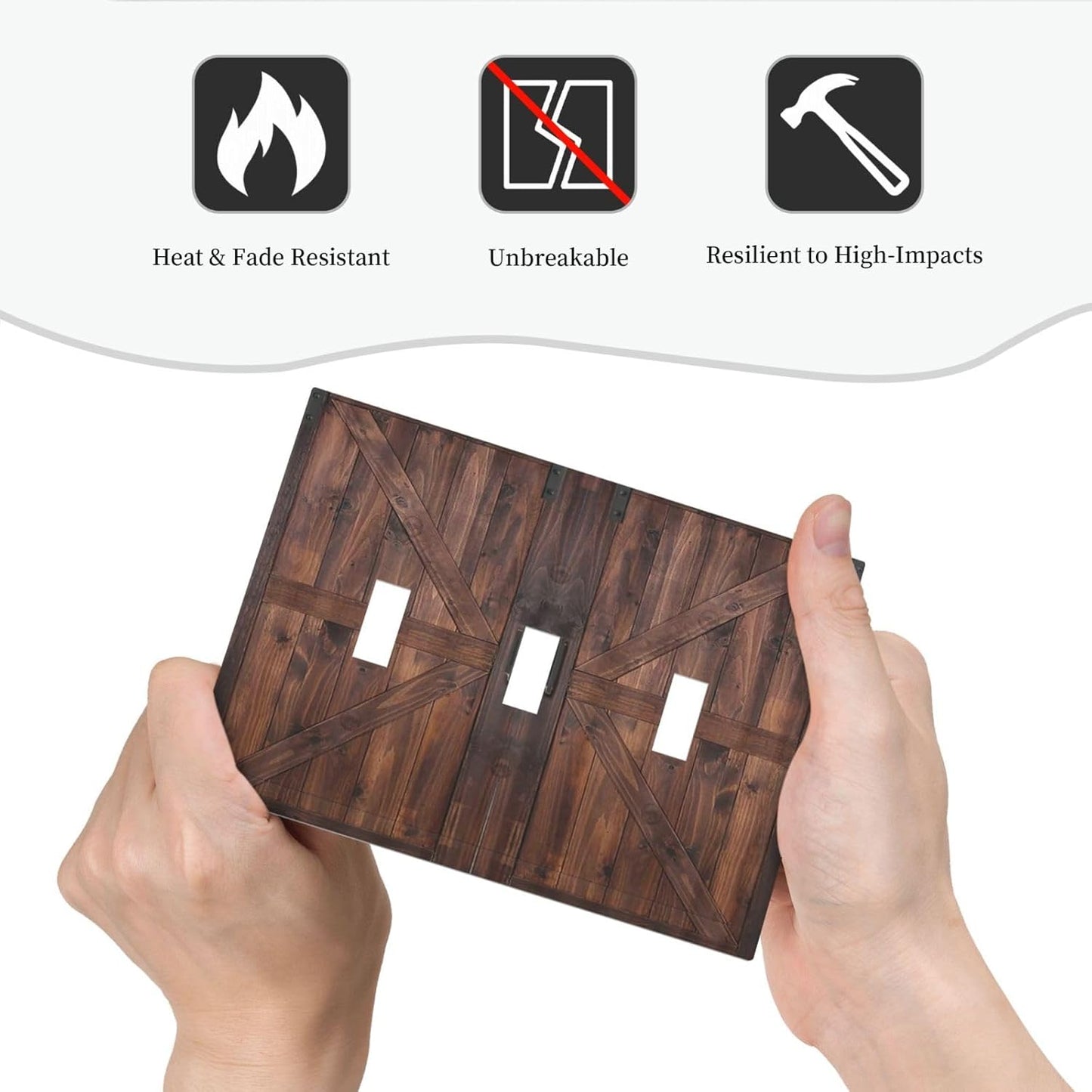Decorative Light Switch Cover Plate Vintage Brown Farmhouse Barn Door 3 Gang Wall Plates for Electrical Outlets Triple Toggle Switch Plate Covers Outlet Covers Faceplate for Bedroom Home Decor