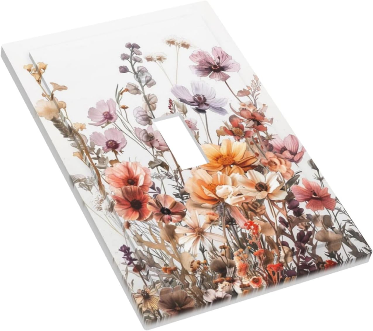 Boho Nursery Wildflower Flora Vintage Flower Decorative Light Switch Cover 1 Gang Single Toggle Device Electrical Faceplate Switchplates Decorator Outlet Wall Plate for Bedroom Living Room Decor